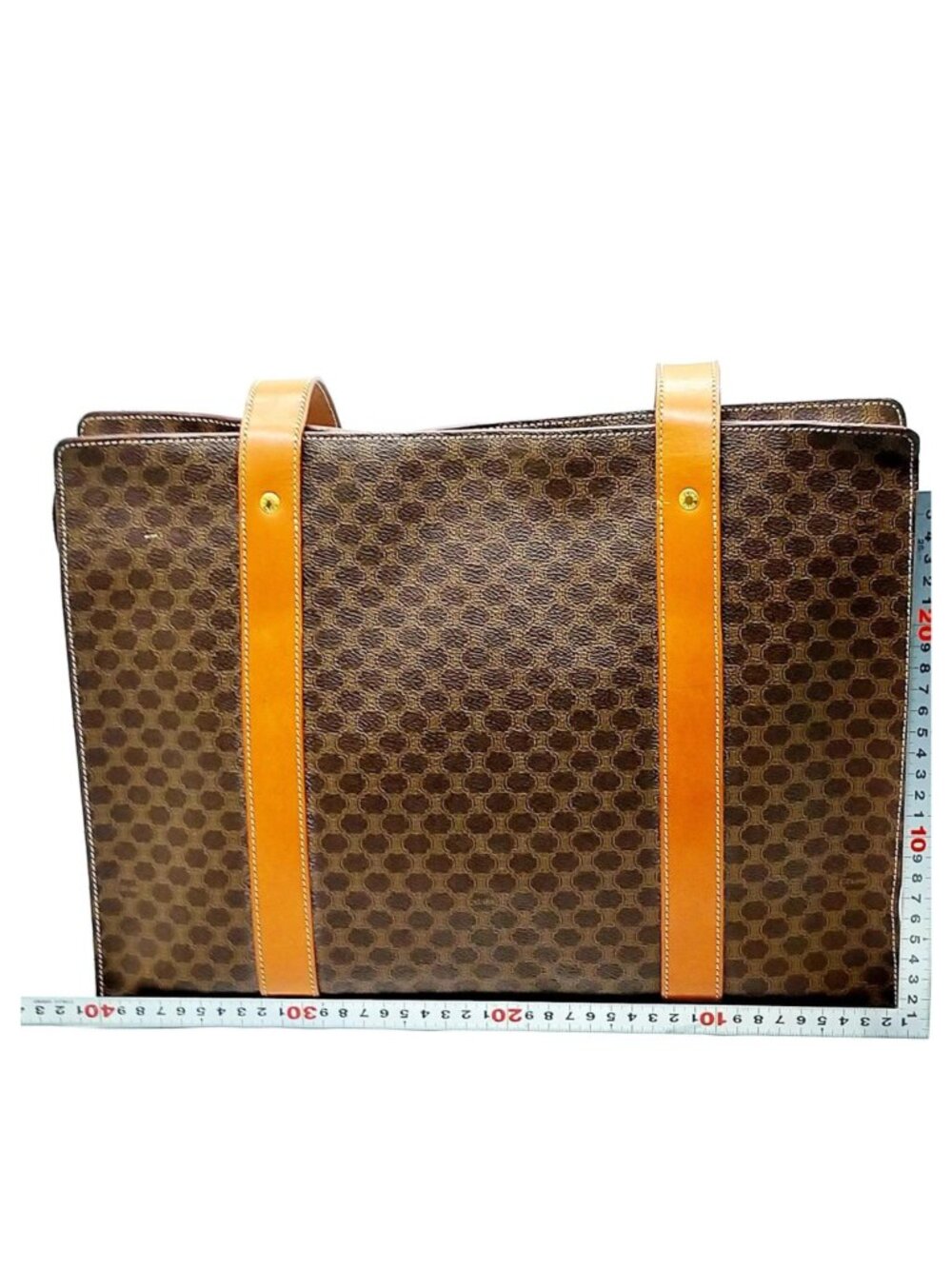 Authentic Celine Macadam Tote Bag Brown PVC Tan Leather Shoulder Bag Vintage - Picture 3 of 16
